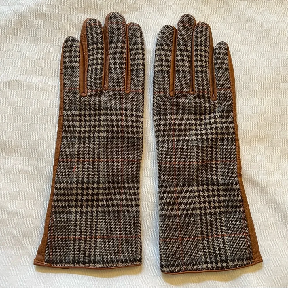 Merona Tan Leather Gloves with Houndstooth Accent